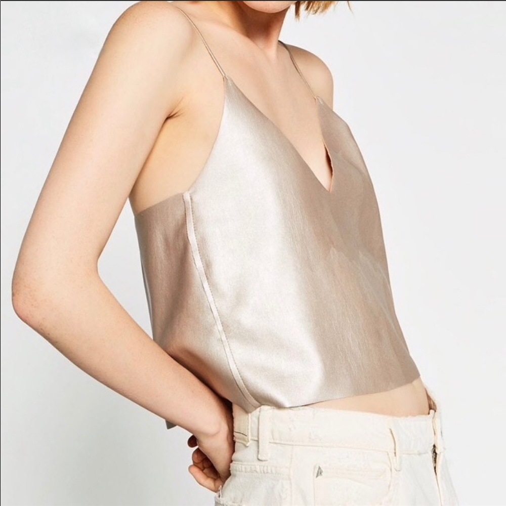 NWOT Zara Metallic Gold Faux Leather TankTop Small